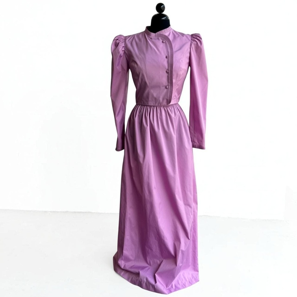 Vintage Dessy Creations Dress New York 60s Purple Maxi Gown Pleated Trim Size 10
